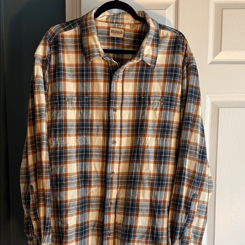 RedHead Blue and Cream Plaid Flannel Shirt